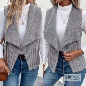 Brynn Fleece Open Front Vest - Gray